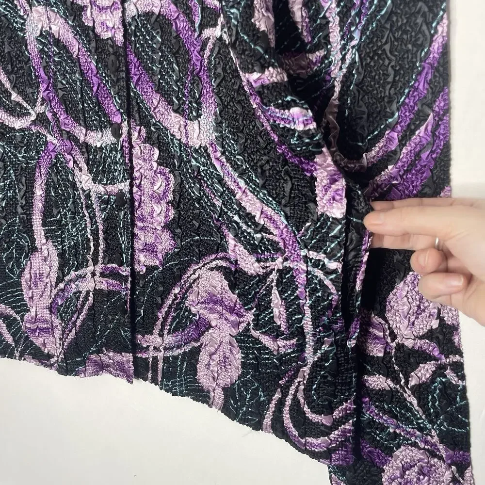 Crush Women Blouse 2X Floral Crinkle 80s‎ Long Sleeve Reversible Cyberpunk Rave